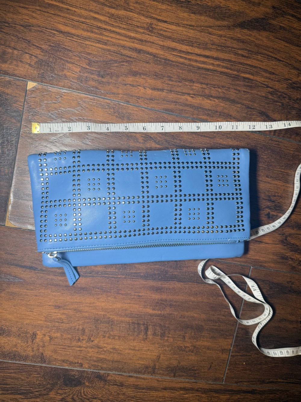 Max Studio Blue Studded Fold-Over Clutch